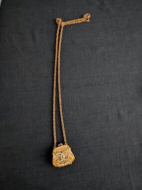 Gold tone Purse Pendant Necklace by 1928 vintage